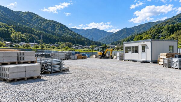 下水道が来ていない郊外の資材置場と現場事務所